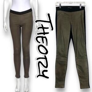 Theory Cullen Lamb Leather Stretch Twill Pants Womens Size 0
